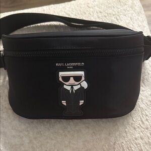 Karl Lagerfeld Black Belt Bag with Iconic Patch